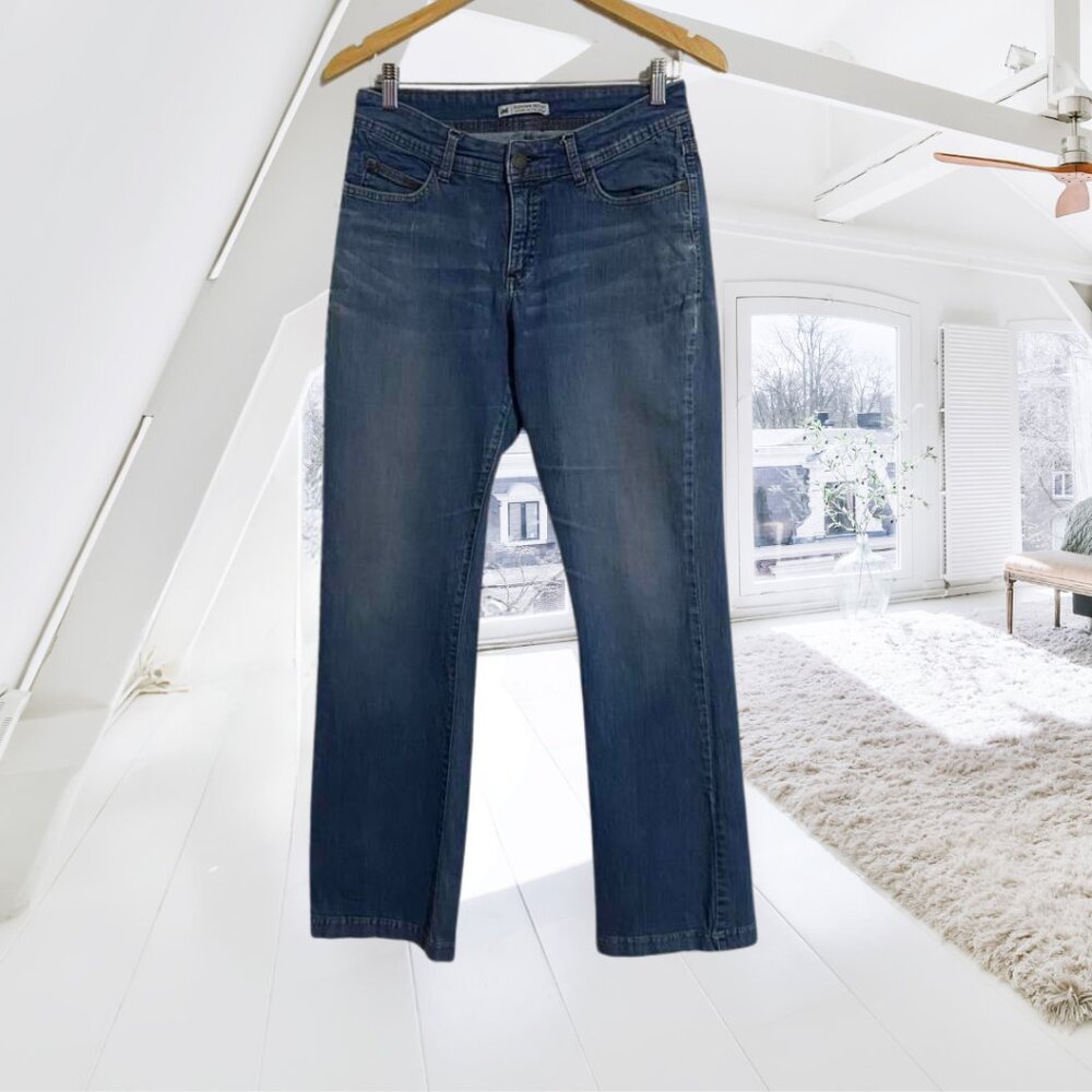 Lee Slender Secret Y2K Flap Pocket Jeans Classic Blue Denim Distressed Hem 28W - Picture 3 of 7